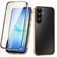 Tok Samsung Galaxy A17 5G, mágneses dupla üveg, átlátszó, arany oldalakkal