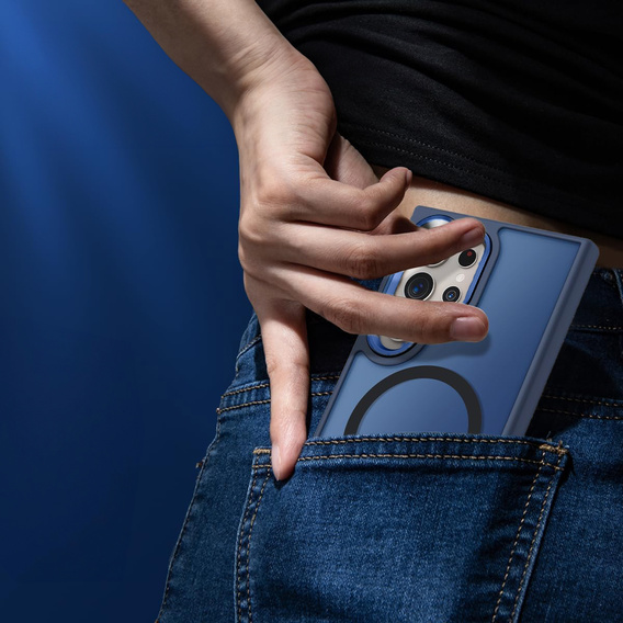 Tok Samsung Galaxy S25 Ultra, Kickstand Matt Case, MagSafe-hoz, kék + képernyőüveg