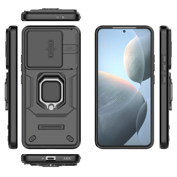 Telefontok a Xiaomi Poco F6 Pro, KickStand Camera Lens, fekete