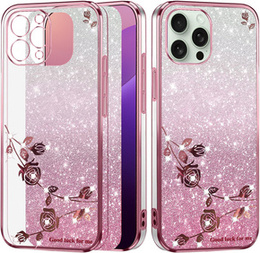 Tok iPhone 16 Pro Max, Glitter Flower, rózsaszín rose gold