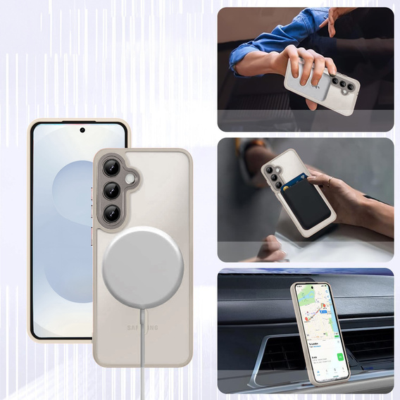 Tok Samsung Galaxy S25-hoz, MagSafe, ERBORD Matt Case, szürke + képernyőüveg