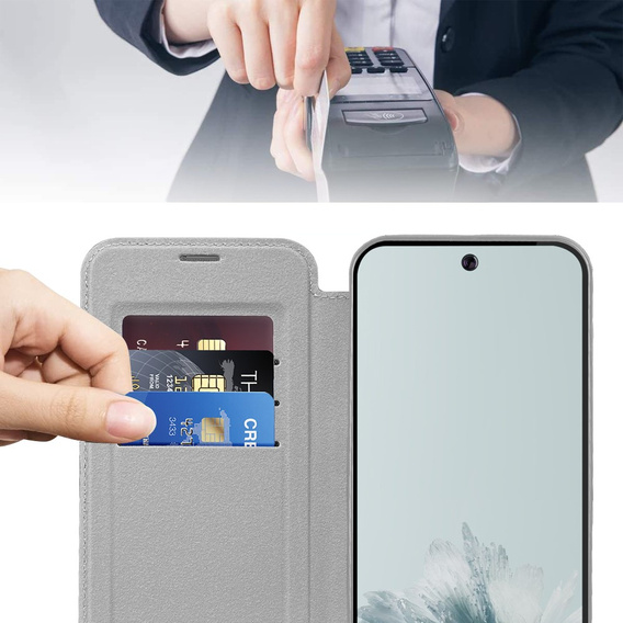 Pattintható tok a Google Pixel 9A, RFID Wallet MagSafe CamShield, ezüst