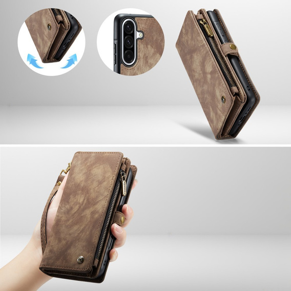 CASEME tok Samsung Galaxy A56 5G, Retro Leather Wallet, szíjjal, barna