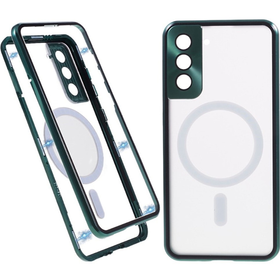 Magnetic Dual Glass MagSafe tok Samsung Galaxy S22 Plus, zöld