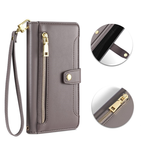 Pattintható tok a Xiaomi Redmi Note 13 Pro+, Wallet Zipper Pocket, szürke
