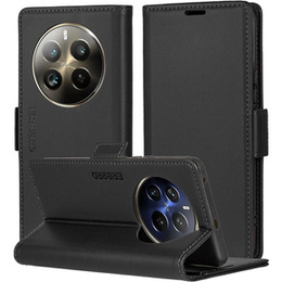 Tok Realme 12 Pro 5G / 12 Pro+ 5G, ERBORD Glossy Litchi, pénztárca patenttal, fekete