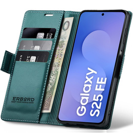 Tok Samsung Galaxy S25 FE, ERBORD Glossy Litchi, pénztárca patenttal, zöld