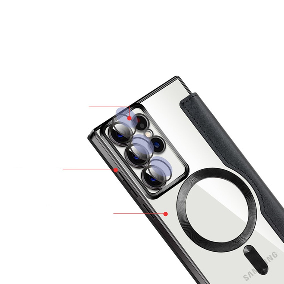 Pattintható tok a Samsung Galaxy S22 Ultra 5G, RFID Wallet MagSafe CamShield, fekete