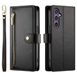 Pattintható tok a Samsung Galaxy S25, Wallet Zipper Pocket, fekete