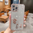 tok iPhone 13 Pro Max, csillogó virág, rózsaszín rose gold