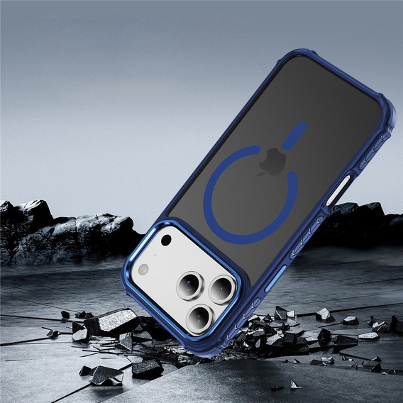 Matt tok iPhone 17 Pro Max készülékhez, páncélozott, MagSafe-hoz, füstös, kék oldallal