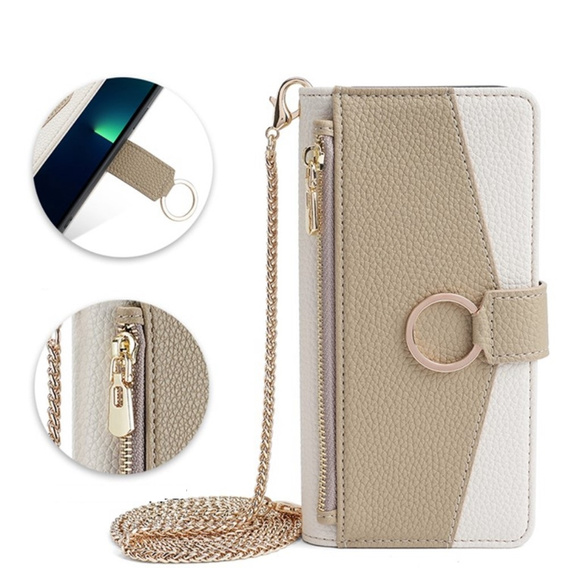 Flip tok Oppo A38 4G / Oppo A18 4G, Wallet Zipper Pocket, tükörrel, fehér