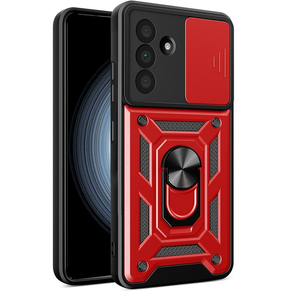 Páncélozott tok Samsung Galaxy A56, CamShield Slide, piros + edzett üveg 9H