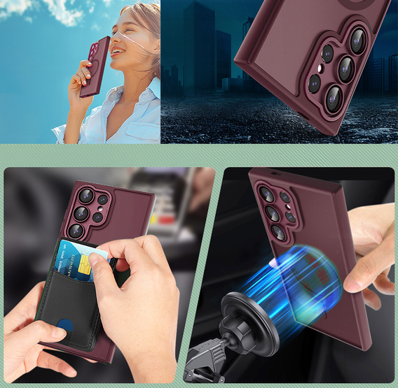 Tok Samsung Galaxy S25 Ultra-hoz, MagSafe, ERBORD Matt Case, bordó + képernyőüveg