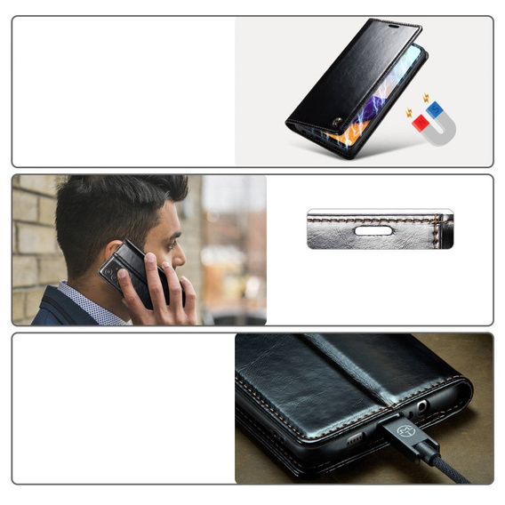CASEME flip tok Samsung Galaxy A52/A52s, Waxy Textured, fekete