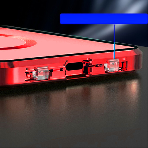 Magnetic Dual Glass MagSafe tok iPhone 15 Pro Max, piros