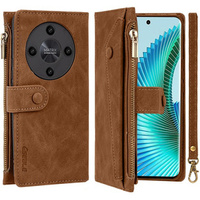 Pattintható tok a Honor Magic 6 Lite 5G, Wallet Zipper Pocket, barna