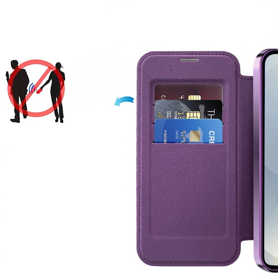 Pattintható tok a Samsung Galaxy S25, RFID Wallet MagSafe CamShield, lila
