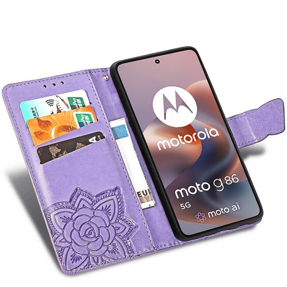 Pattintható tok a Motorola Moto G86 Power 5G, Butterfly, lila