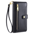 Pattintható tok a Samsung Galaxy M15 5G, Wallet Zipper Pocket, fekete