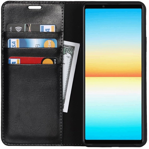 Pattintható tok a Sony Xperia 10 IV, Split Leather Wallet, fekete