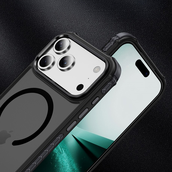 Matt tok iPhone 17 Pro Max készülékhez, páncélozott, MagSafe-hoz, füstszínű, fekete oldallal