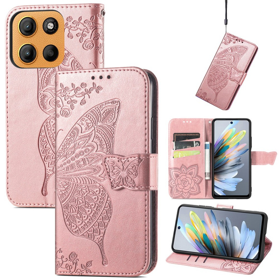 Pattintható tok a Motorola Moto G15 / Motorola Moto G15 Power, Butterfly, rózsaszín rose gold
