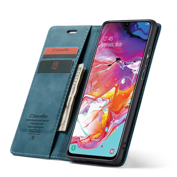 CASEME tok Samsung Galaxy A70, Leather Wallet Case, kék