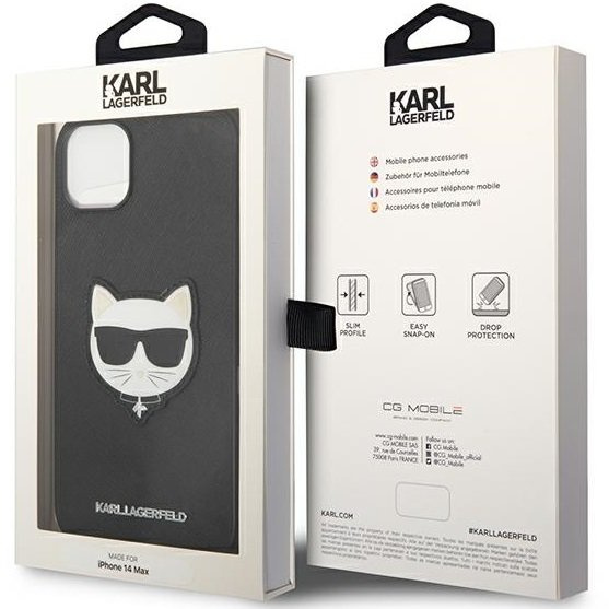Karl Lagerfeld Telefontok a iPhone 14 Plus, Saffiano Choupette Head Patch, fekete