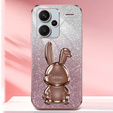 Tok Xiaomi Redmi Note 13 Pro+, Glitter Rabbit, kihúzható állvánnyal, rózsaszín