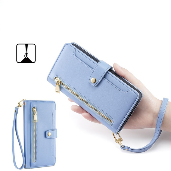 Pattintható tok a Realme 14 Pro+ 5G, Wallet Zipper Pocket, kék