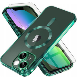 Tok iPhone 13-hoz, Electro MagSafe, zöld + üveg a képernyőhöz