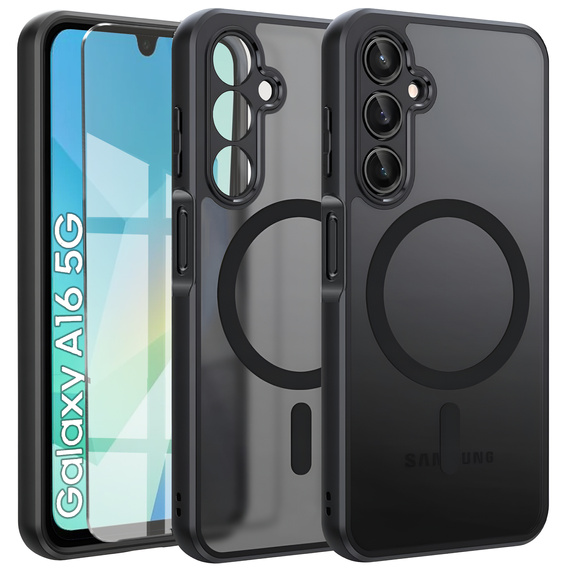 Tok Samsung Galaxy A16-hoz, MagSafe, ERBORD Matt Case, fekete + képernyőüveg