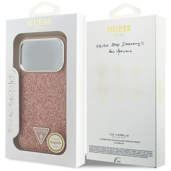 GUESS Glitter Triangle Logo MagSafe tok iPhone 17 Pro Max készülékhez
