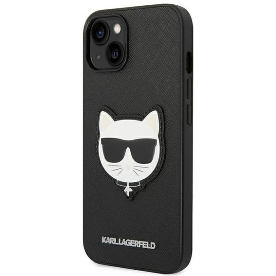 Karl Lagerfeld Telefontok a iPhone 14 Plus, Saffiano Choupette Head Patch, fekete
