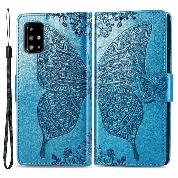 Pattintható tok a Samsung Galaxy A51 4G, Butterfly, kék