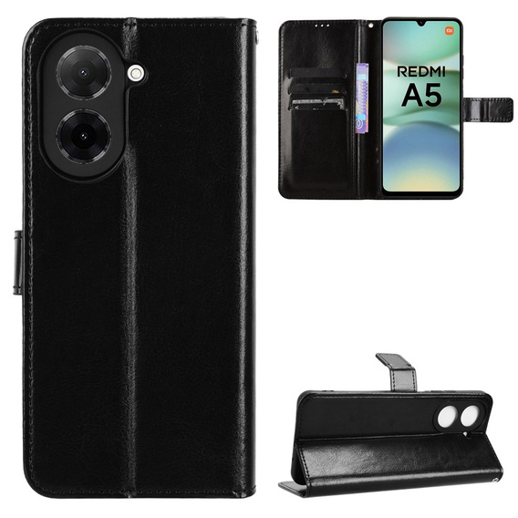 Pattintható tok a Xiaomi Redmi A5, Crazy Horse Wallet, fekete
