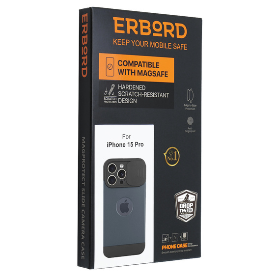 Telefontok a iPhone 15 Pro, ERBORD MagProtect Slide Camera, titánium kék