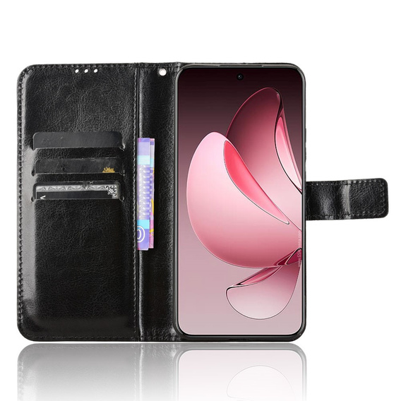 Pattintható tok a Oppo Reno 13 Pro, Crazy Horse Wallet, fekete