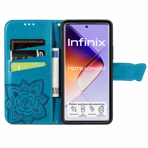 Pattintható tok a Infinix Note 40 Pro Plus, Butterfly, kék