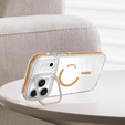 Tok iPhone 17 Pro készülékhez, MagSafe, állvánnyal, átlátszó, arany betétekkel