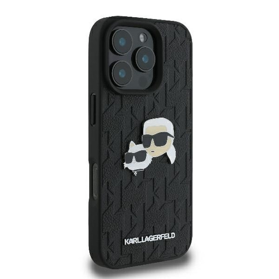 Karl Lagerfeld kemény tok Monogram Karl & Choupette fejcsapos tok iPhone 16 Pro-hoz