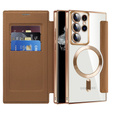 Pattintható tok a Samsung Galaxy S22 Ultra 5G, RFID Wallet MagSafe CamShield, barna
