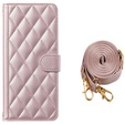 Flap tok Samsung Galaxy A16, Rhombus Crossbody Leather, rózsaszín rose gold