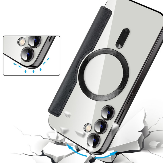 Pattintható tok a Samsung Galaxy S23 FE, RFID Wallet MagSafe CamShield, fekete