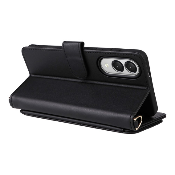 Tok patenttal a Samsung Galaxy S25 Edge-hez, Crossbody Leather Wallet, fekete