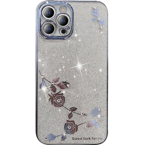 tok iPhone 12 Pro, csillogó virág, kék