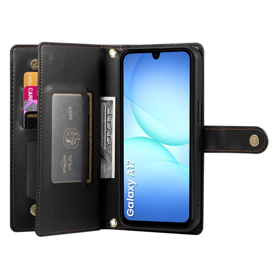 Wallet Zipper Pocket flip tok Samsung Galaxy A17 5G, Wallet Zipper Pocket, fekete