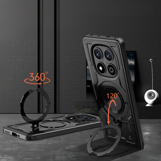 tok Xiaomi Redmi Note 14 Pro 5G /  Poco X7 5G, katonai MagSafe, fekete + 9H Glass