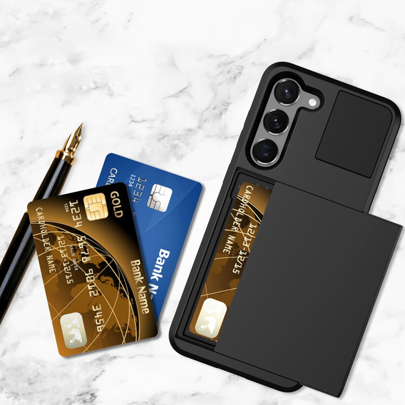 Telefontok a Samsung Galaxy S23, Sliding Card Holder, fekete
